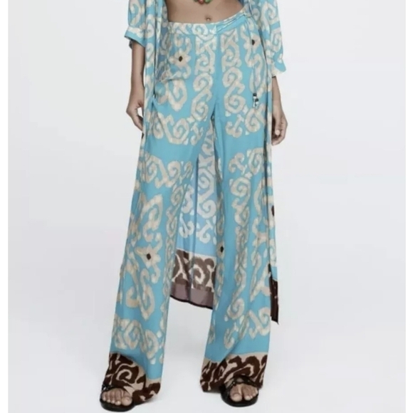New Zara Flowy Full Length Print Blogger Favorite Pants NWT Medium - Picture 7 of 14